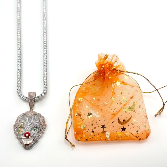 Iced out 14K White Gold Plated over Brass Clown Necklace - Picture 7 of 8